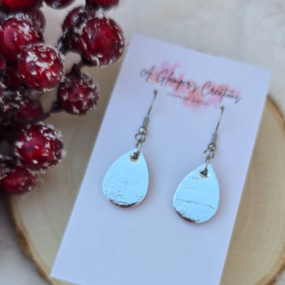 Silver Metallic MINI Teardrop Leather Earrings