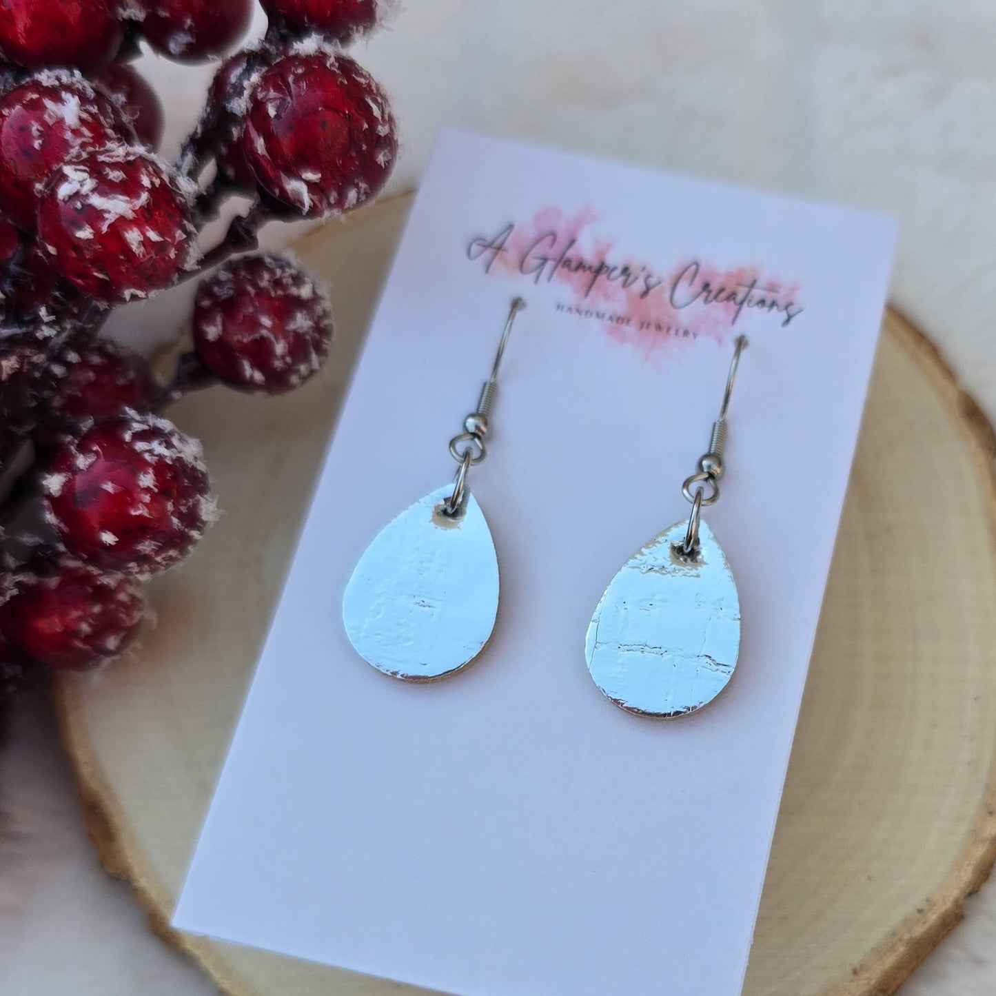 Silver Metallic MINI Teardrop Leather Earrings