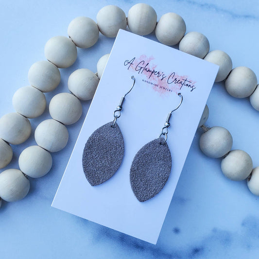 Gray Suede Mini Petal Leather Earrings
