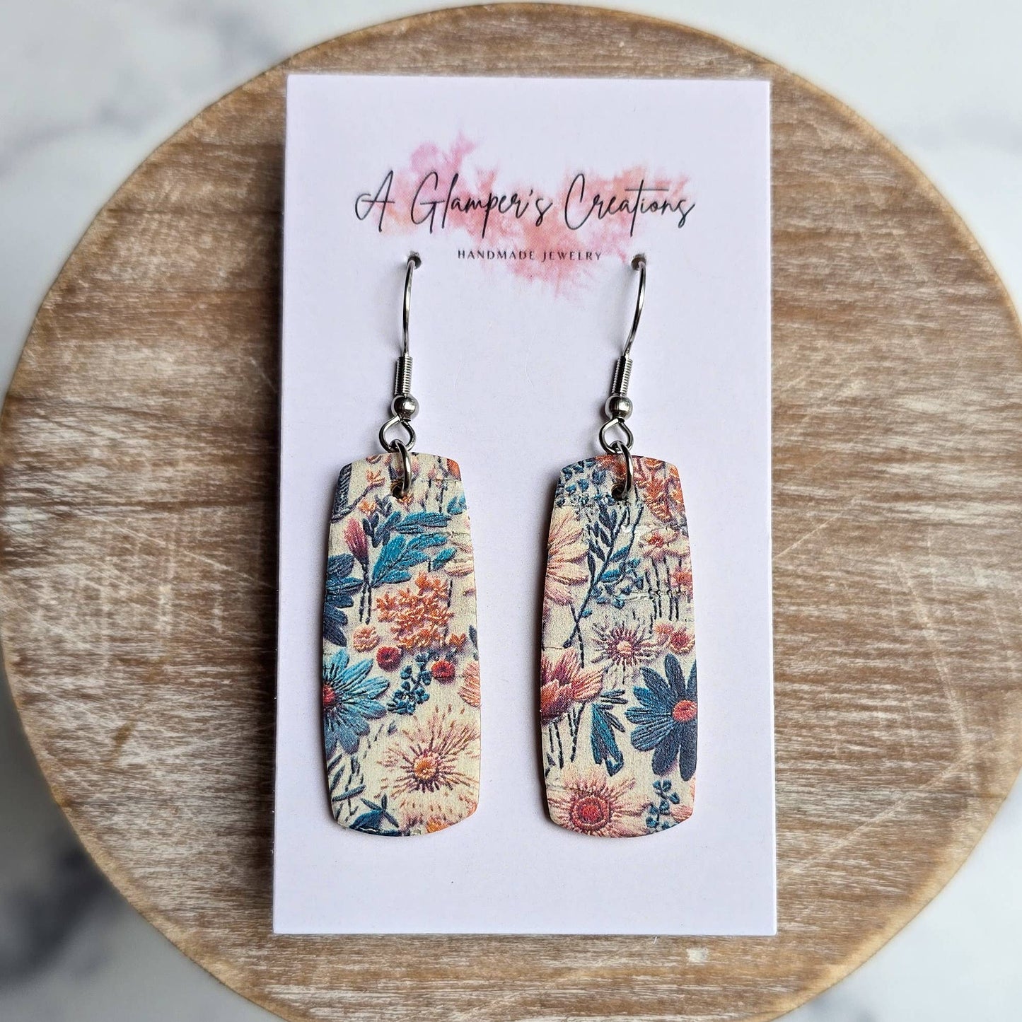 Fall Faux Embroidery Floral Mini Bar Leather Earrings