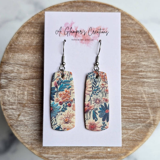 Fall Faux Embroidery Floral Mini Bar Leather Earrings