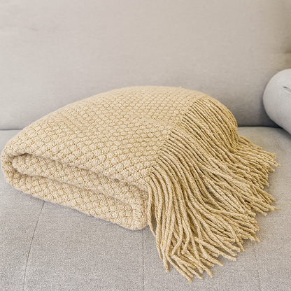 Knit Textured 50"x60" Throw Blanket with Fringe: Dusty Pink
