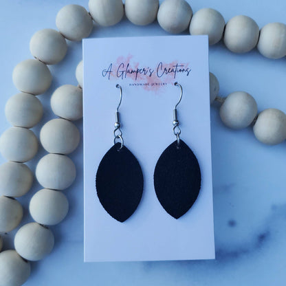 Black Suede Mini Petal Leather Earrings