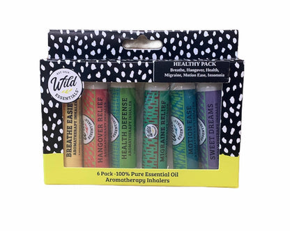 Wild Essentials - Heathly 6 Assorted Aromatherapy Inhalers w/ Essential Oils