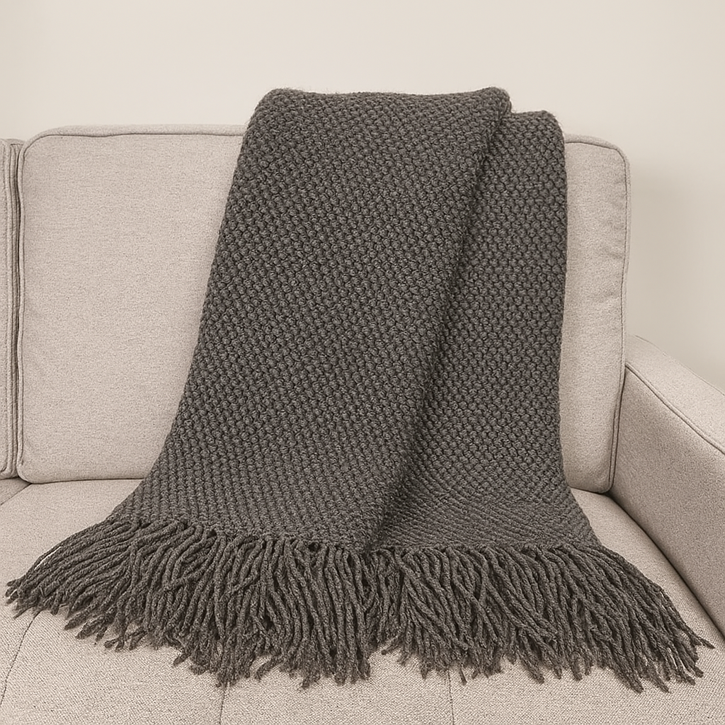 Charcoal Knit Textured 50"x60" Throw Blanket with Fringe