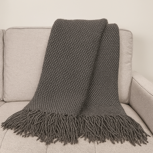 Charcoal Knit Textured 50"x60" Throw Blanket with Fringe