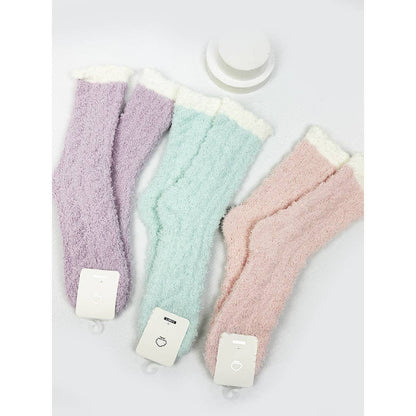 Assorted Cable Knit Pattern Two Tone Cozy Socks