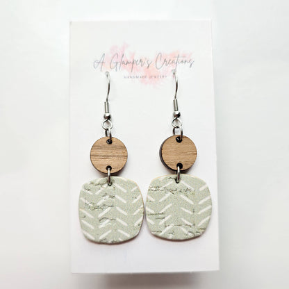Sage Broken Chevron Dangle Wood & Leather Earrings