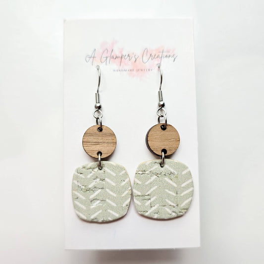 Sage Broken Chevron Dangle Wood & Leather Earrings