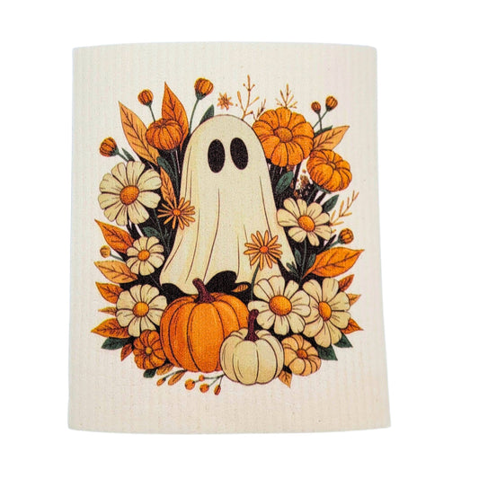 Ghost & Autumn Flowers Swedish Dishcloth