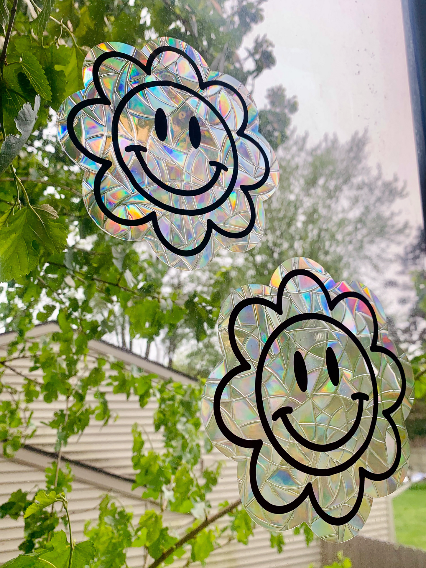 Flower Smiley Face Suncatcher Window Cling