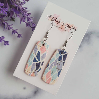 Summer Stained Glass Printed Mini Bar Leather Earrings