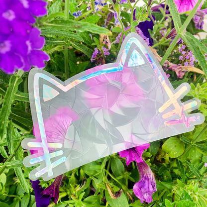 Cat Suncatcher Window Cling: Silver Chrome